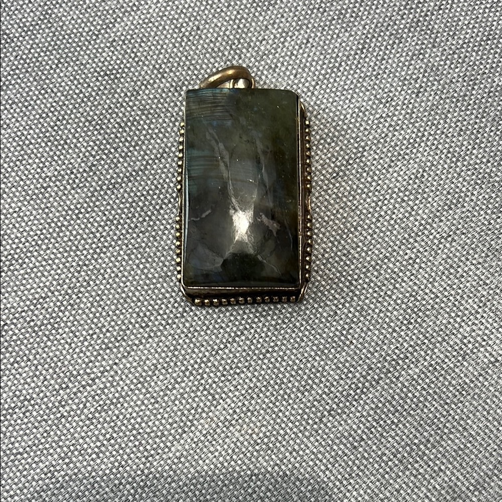 Rectangular Labradorite Stone Pendant With Silver… - image 1